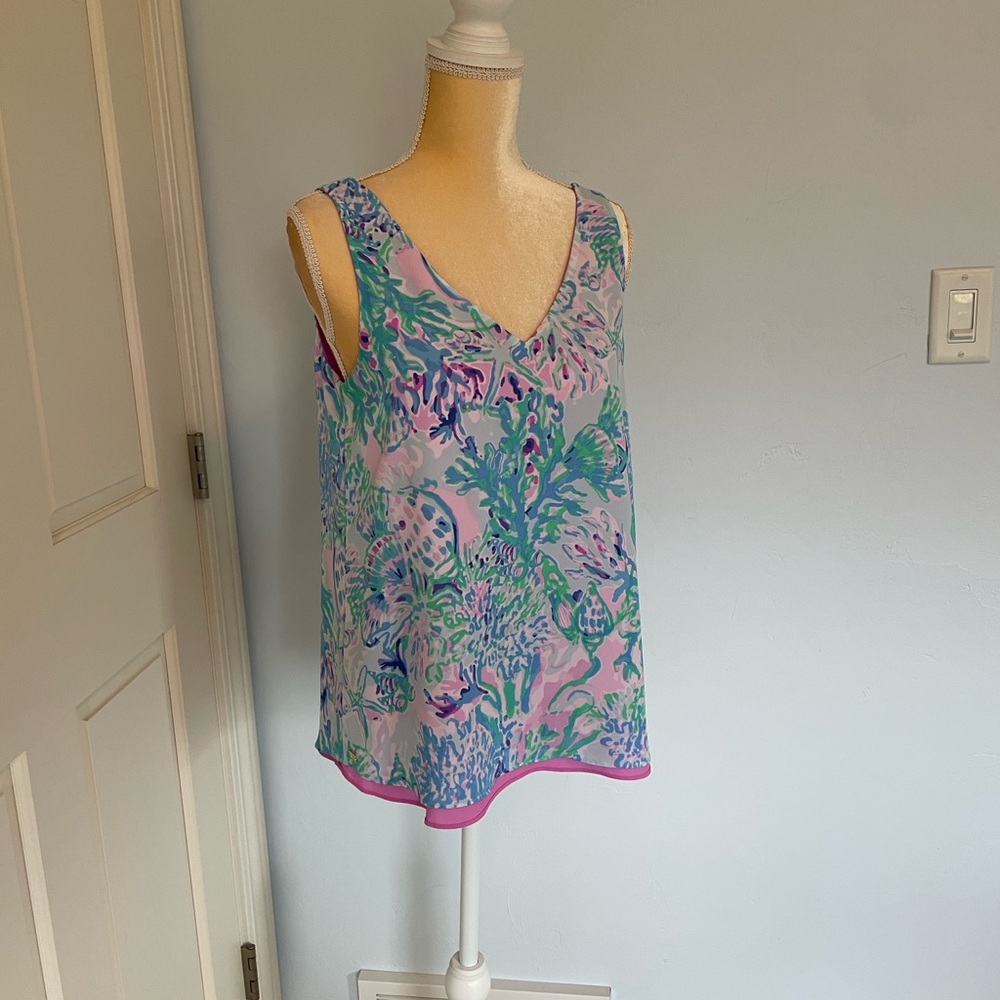 Lilly Pulitzer Blues on Pink Reversible Sleeveless Blouse Size Small